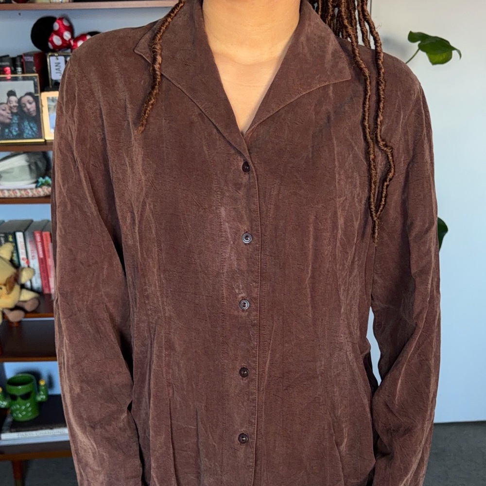 Brown Button-Up Women's Top